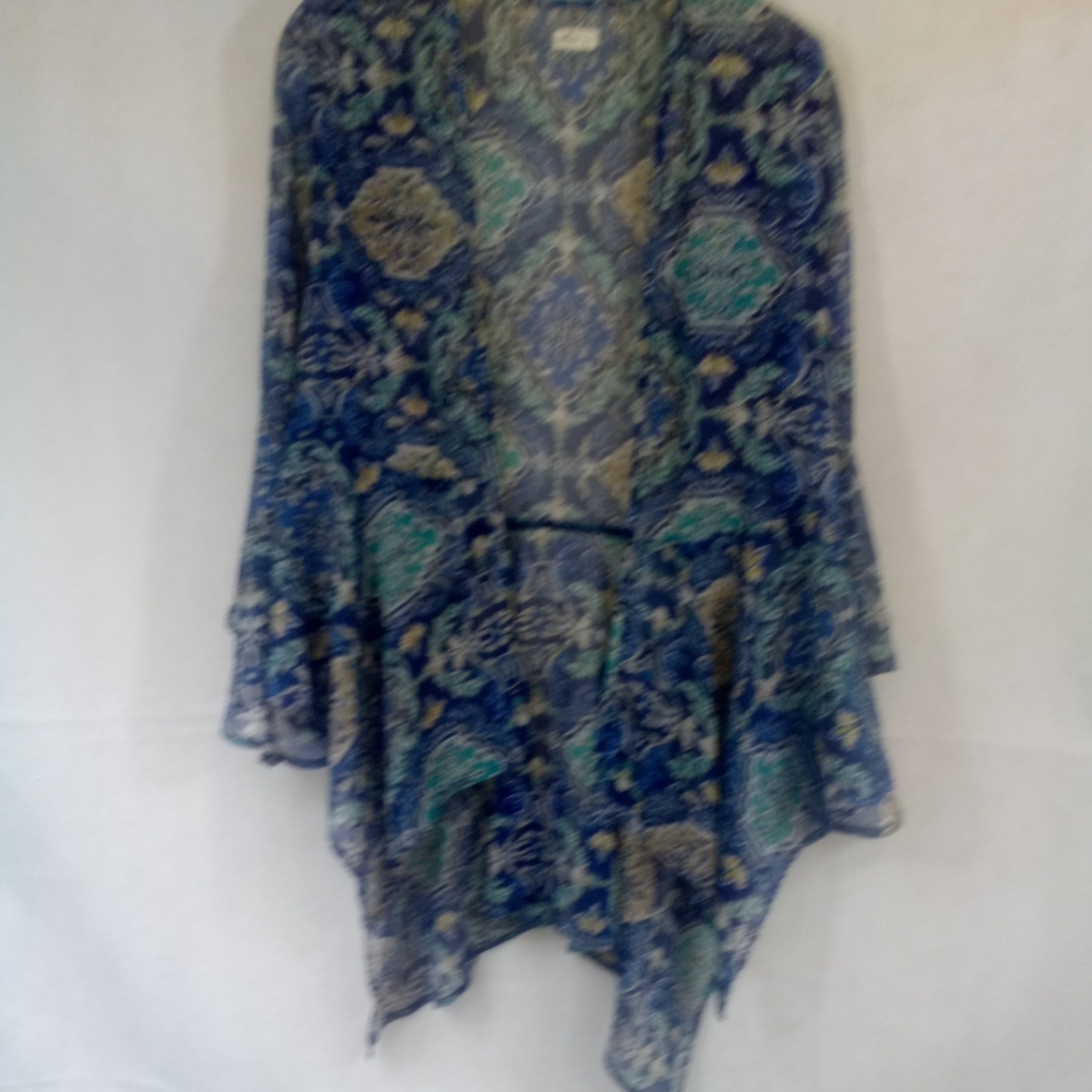 Hollister Bohemian Blue L/S Sheer Asymmetrical Open Top Shirt Small Boho - Picture 2 of 7
